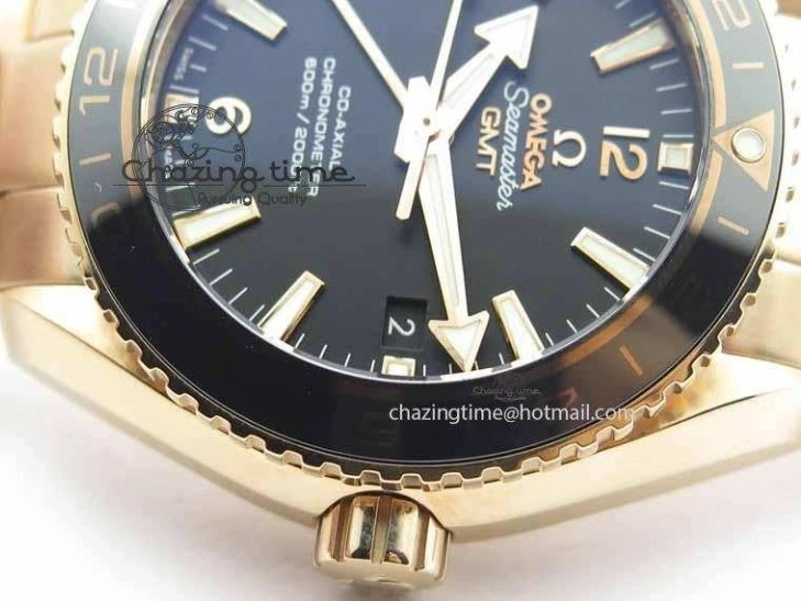 0305 Efficient Planet Ocean GMT 43.5mm RG V6F 1:1 Best Edition Black Dial On RG Bracelet A 8182